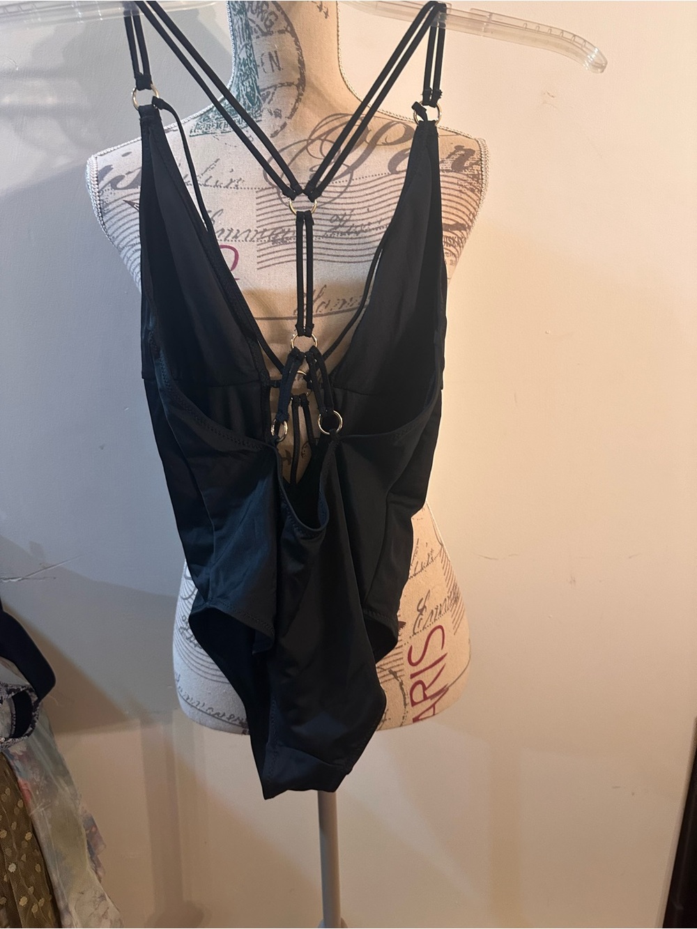 New Look Black Strappy One-Piece Swimsuit with Gold Rings